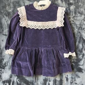 Purple Velvet Dress with Lace Trim 4T